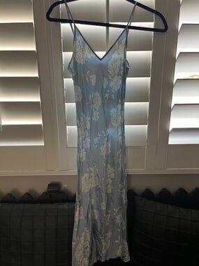 Quince Washable Silk Light Blue Floral Slip Dress
